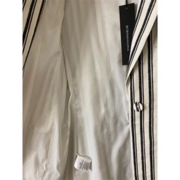 BCBGMaxAzria Cotton Linen Striped Black/White Women Blazer - Picture 13 of 16